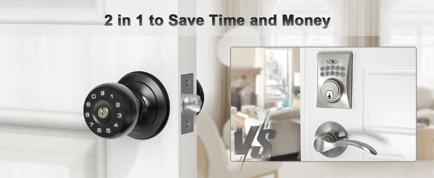 IRONZON Door Knob with Keypad Bedroom Door Knobs with Lock Door Knob