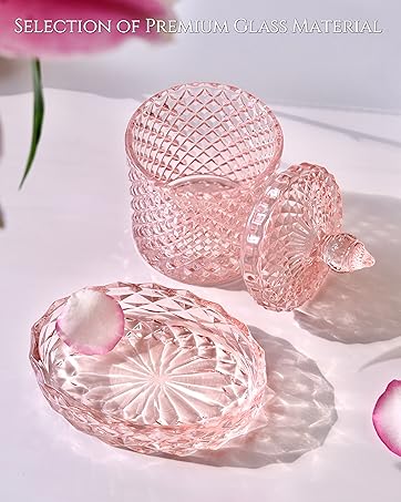 bathroom accessories set pink glass