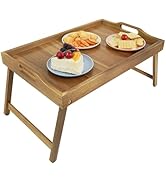 Utoplike Acacia Bed Tray Table for Eating, Large Breakfast Tray with Folding Legs, Wood Serving T...