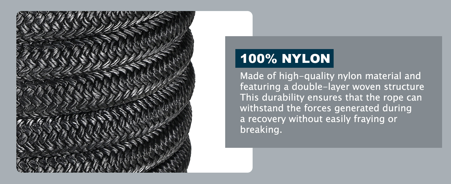 1"×30ft Kinetic Recovery Rope Recovery Tow Strap Heavy Duty Energy Rope