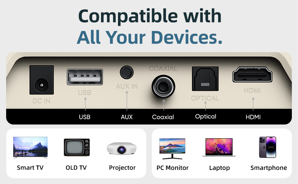 KOOSODIO Small Sound Bar for TV and PC HDMI/Opt/RCA/Coax