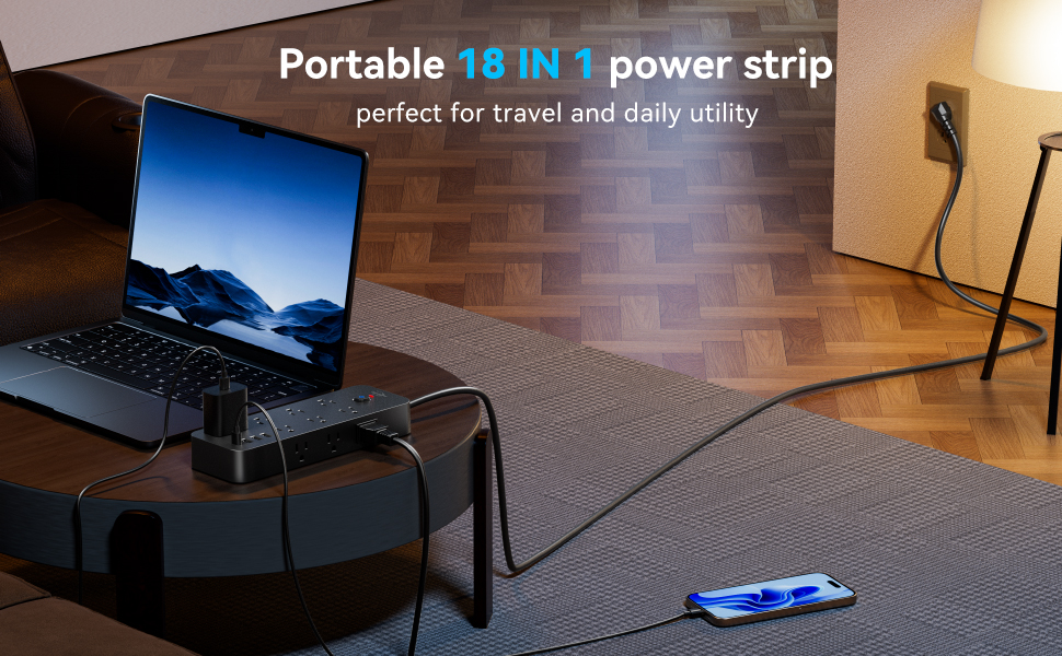 JouleLoom Surge Protector Power Strip with USB Ports, 14 AC