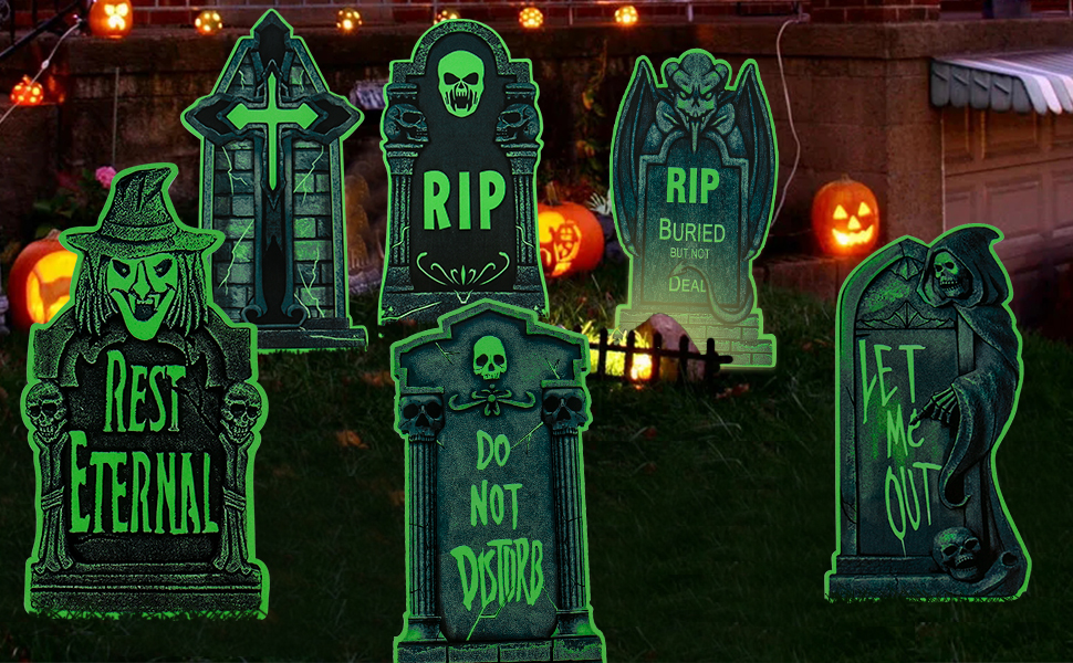 Halloween Graveyard Tombstones 6 Pack, 15 Inch Tombstones Halloween Decorations