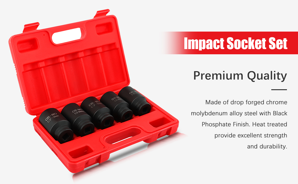 ACZCR 5Piece 1/2 Inch Drive Deep Impact Axle Hub Socket Set Fit For Most Cars, 6 Point, 33mm