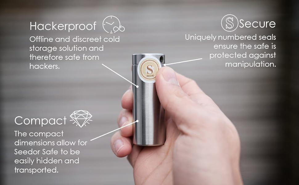 Safe Starter Kit Travel Edition – Bitcoin Steel Wallet, Seed Back-Up, Crypto Wallet, Recovery Phrase Offline Cold Storage, compatible with Hardware Wallets like Coldcard, Ledger, Trezor 11 Seedor Safe Steel Wallet