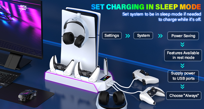 ps5 slim stand with cooling fan and controller charger