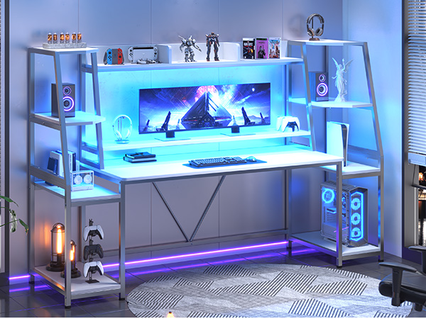 デスクトップPCセット LEDスピーカー付き Amazon.com: SEDETA White Gaming Desk 78.8'' with LED Lights