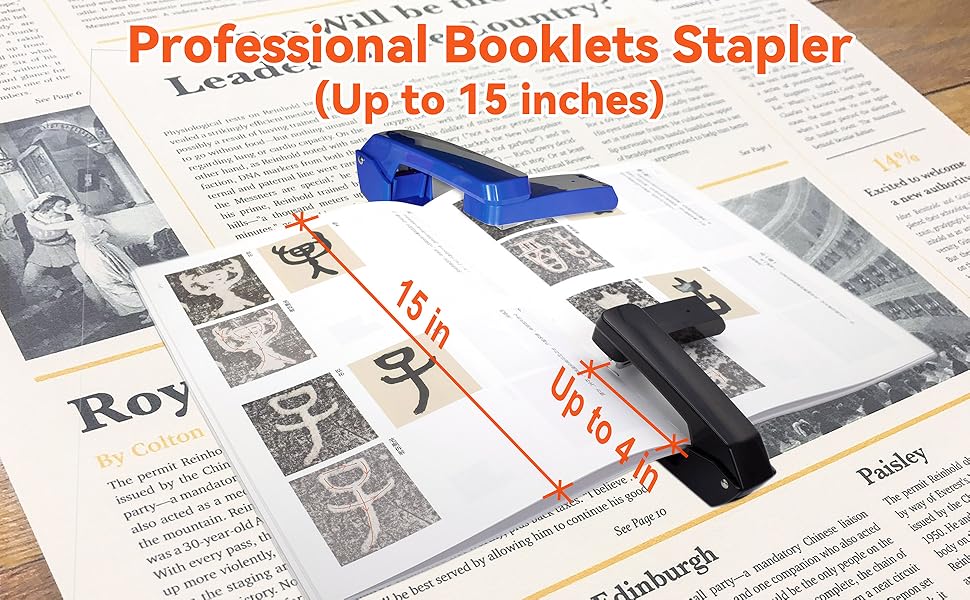 Blue Booklet Stapler with 2000 Standard Staples, Long Arm