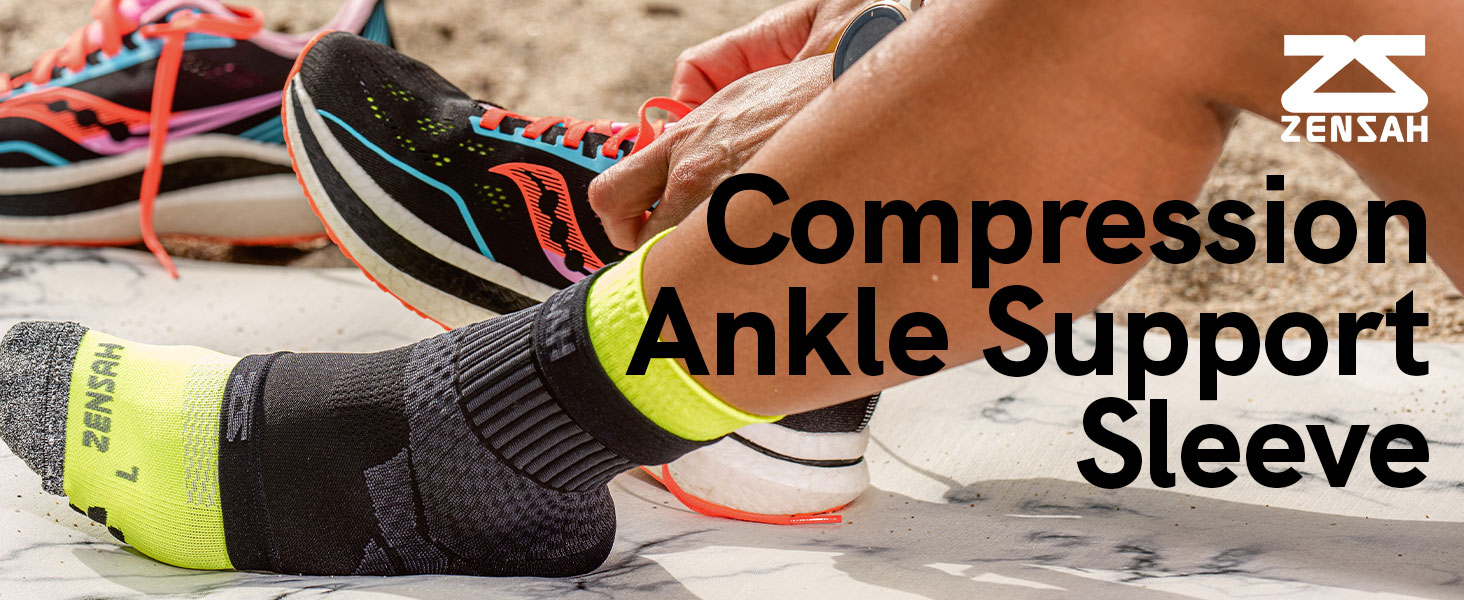 Compression Ankle Sleeve Compression Ankle Support shown here on athlete over sock on beach
