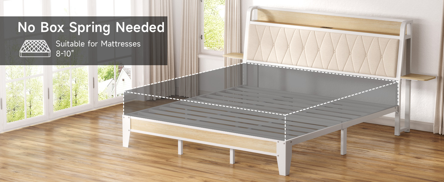 ONBRILL King Size Bed Frame with Side Storage Shelf