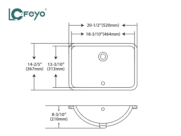 ううy Lofeyo Undermount Bathroom Sink 20''x14'' White Rectangle