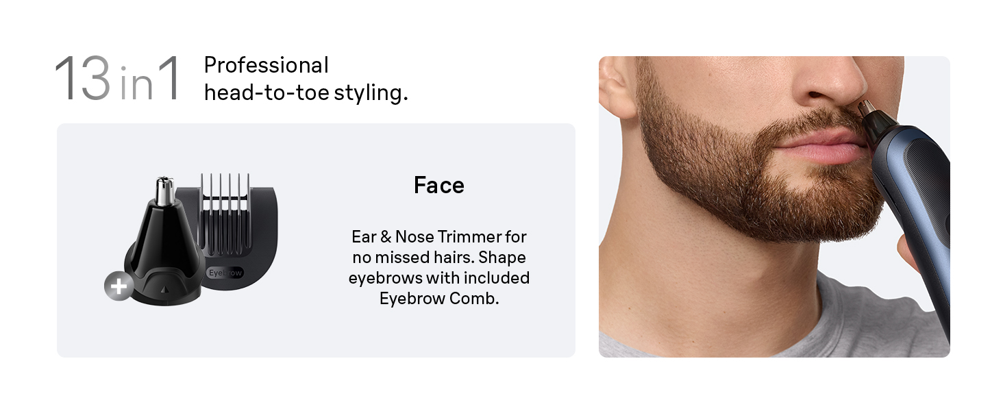 Man using Ear & Nose Trimmer on nose hair.