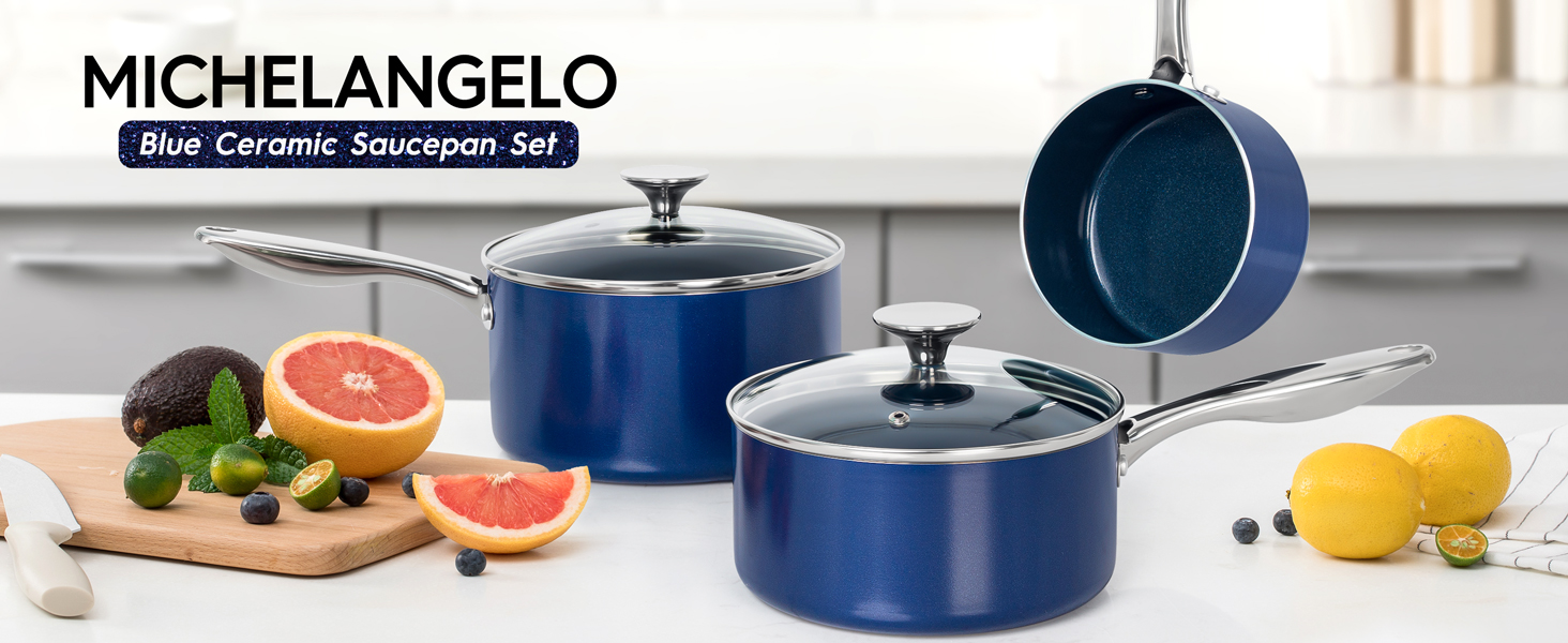 MICHELANGELO Sauce Pan Sets, Ceramic Saucepans with Lids