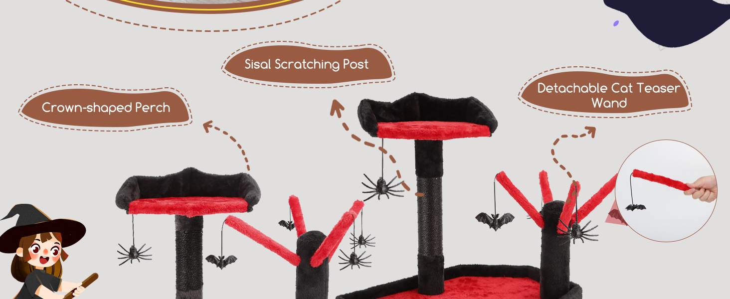 goth cat tree red and black