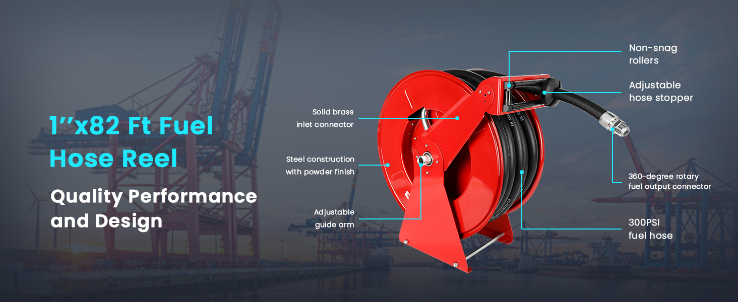Fuel Hose Reel Diesel Retractable 1 inch x 82ft,Spring Driven Automatic