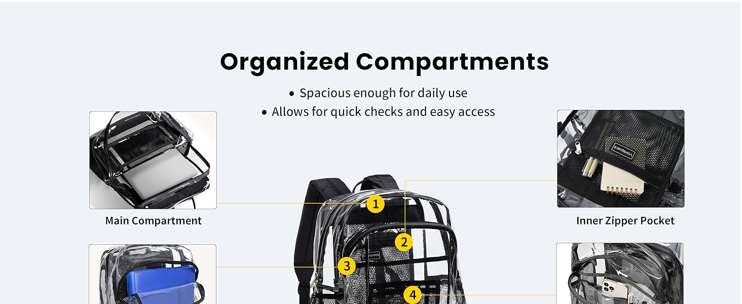 Vorspack Clear Backpack Heavy Duty Clear Book Bag with Multipockets Large See