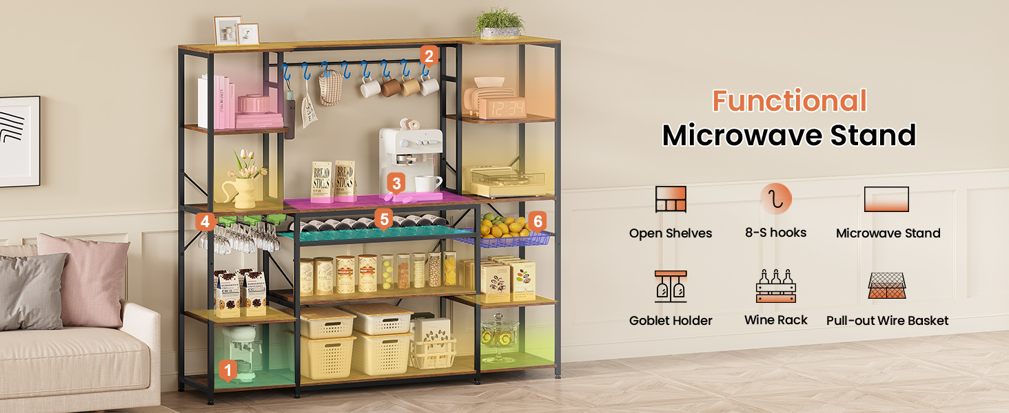 Practical Microwave Stand with Storage Shelves