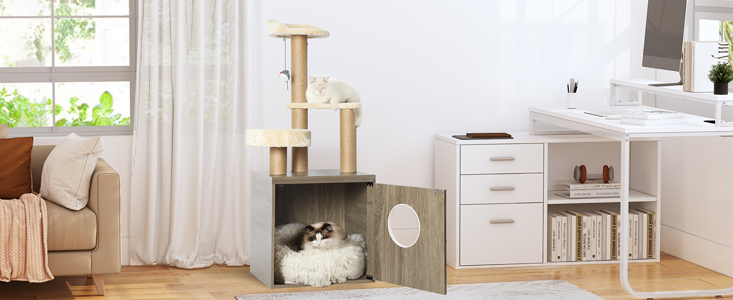 YITAHOME Litter Box Enclosure with Cat Tree, Modern Cat