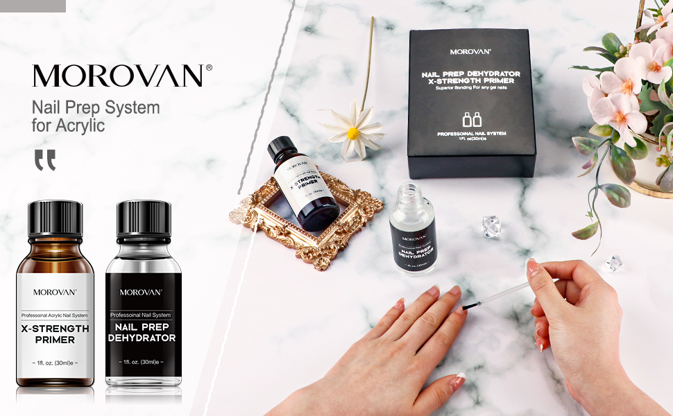 Morovan Nail Primer and Dehydrator for Acrylic Nails, Professional Long
