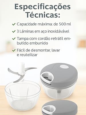 processador manual de legumes; triturador manual de legumes 500ml; picador manual de legumes