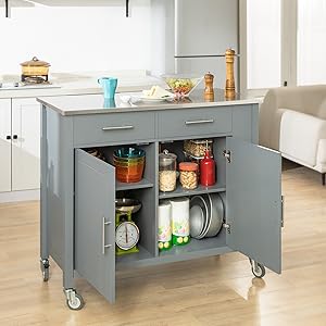 SoBuy Kitchen Storage Trolley Cart Kitchen Island Island On Wheels,FKW108-HG+ Free Wall Coat Rack FRG54-W 14 width=156