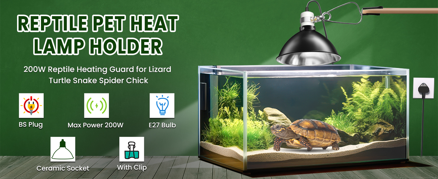 Bonlux Reptile Heat Lamp, 200W Tortoise Heat Lamp, 8.5in Reptile Dome