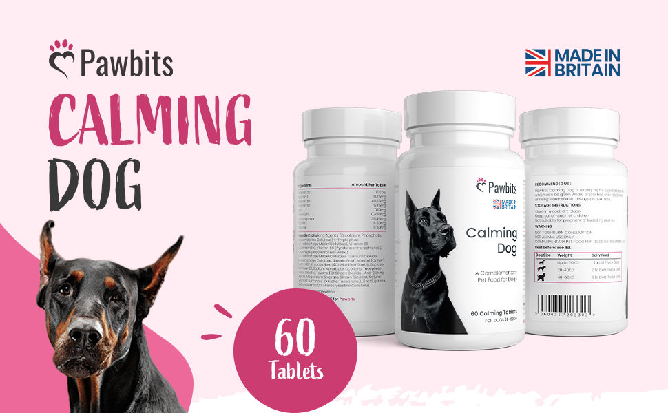 Pawbits 60 Calming Tablets Supplement for Anxious & Hyperactive Dogs Calms Relaxes & Non