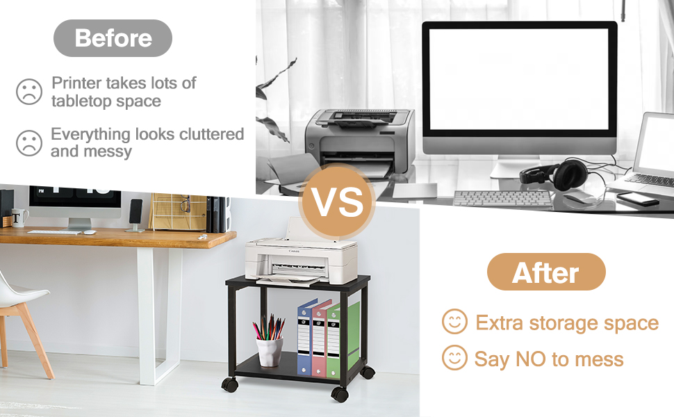 Cakokow Under Desk Printer Stand 2Tier Industrial Mobile