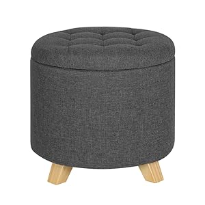 WOLTU Round Ottoman Storage Pouffe Stools Linen Footstools Dressing Vanity Chairs Dark Grey 16 s