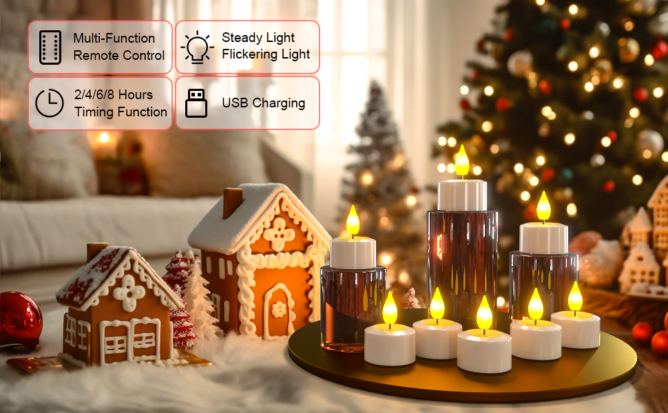 PChero Rechargeable Tea Lights with Remote Timer, 6 Packs