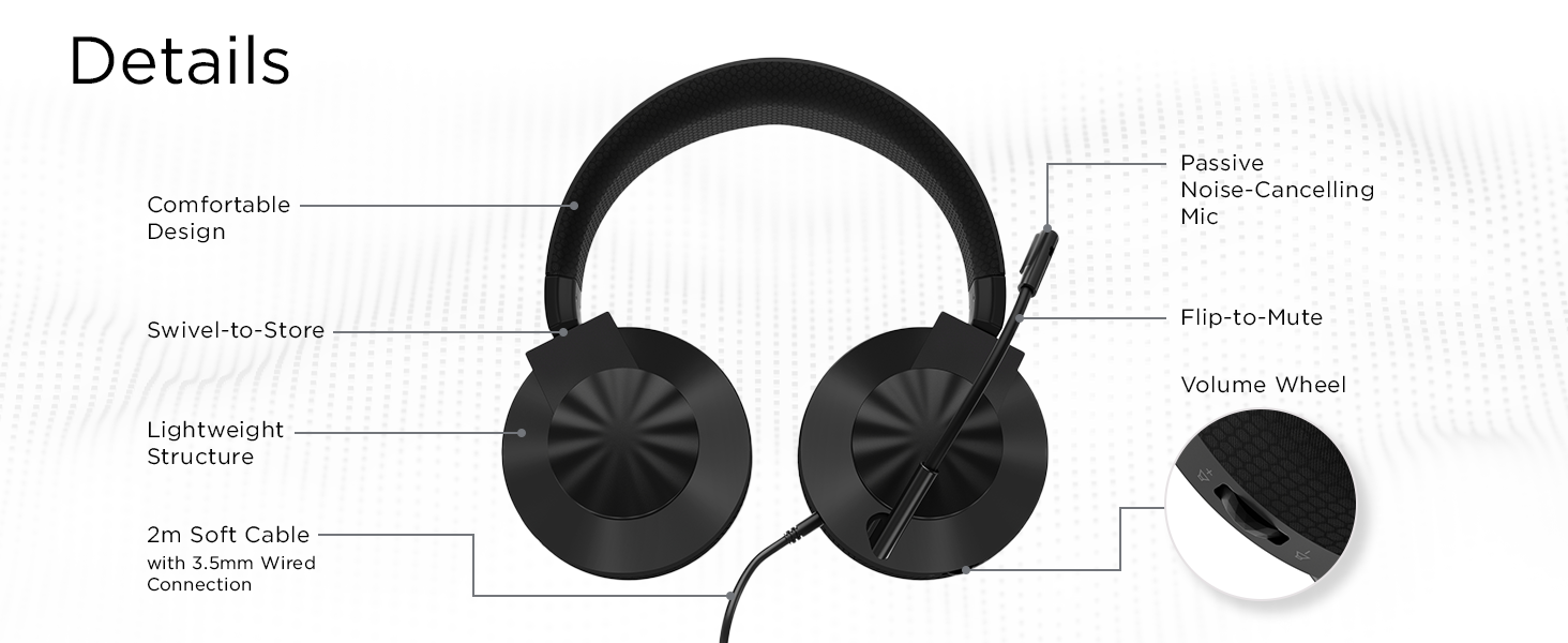 Detalles de los auriculares para juegos Lenovo H210