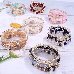 YADOCA 7 Sets Bohemian Stackable Beaded Bracelets for Women