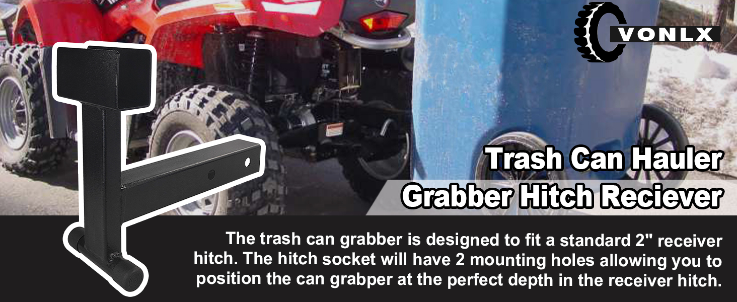 VONLX Trash Can Hauler Grabber with 2 inch Hitch Reciever, Garbage Hauling Towing
