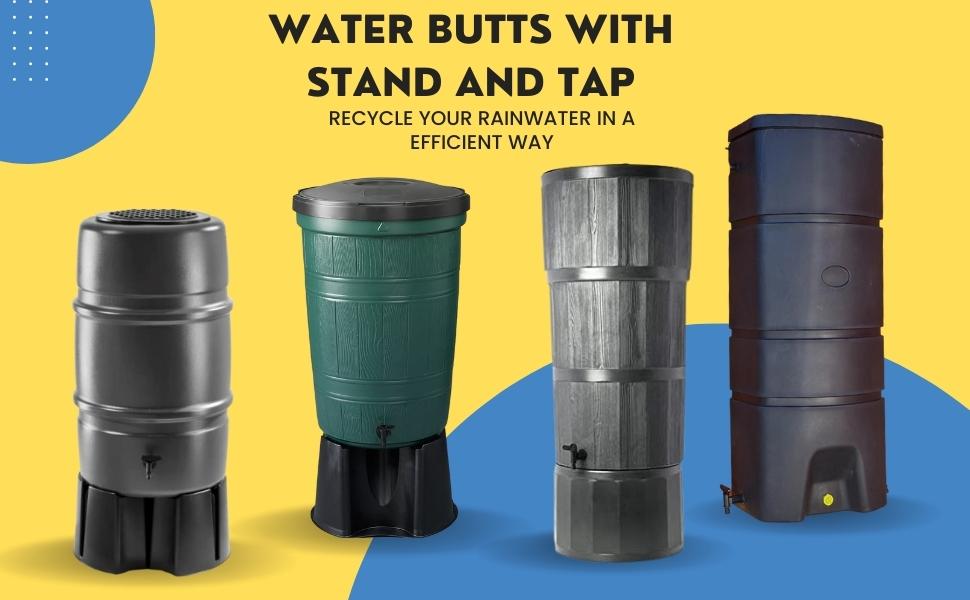 Rain Water Buts 150L Wood Effect Water Butt Barrel, Black, Water Butts
