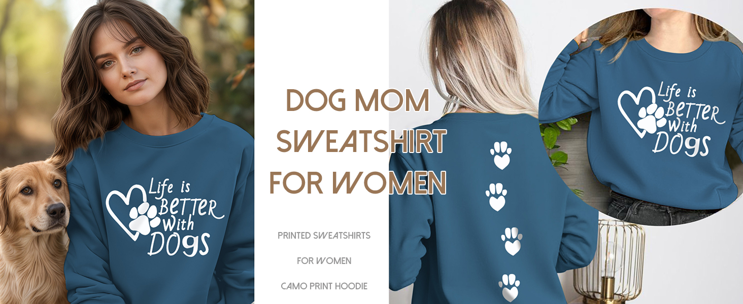 Dog Mom Sweatshirt Dog Lover Sweatshirts Love Heart Paw Graphic Long Sleeve Shirts