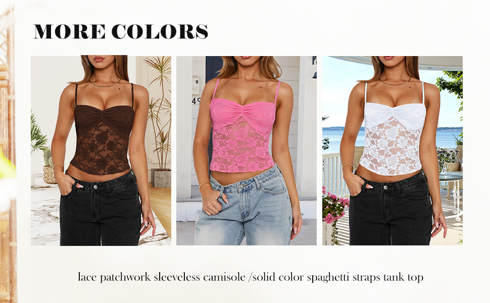 Women Y2K Ruched Front Cami Top Sexy Lace Mesh Sheer See