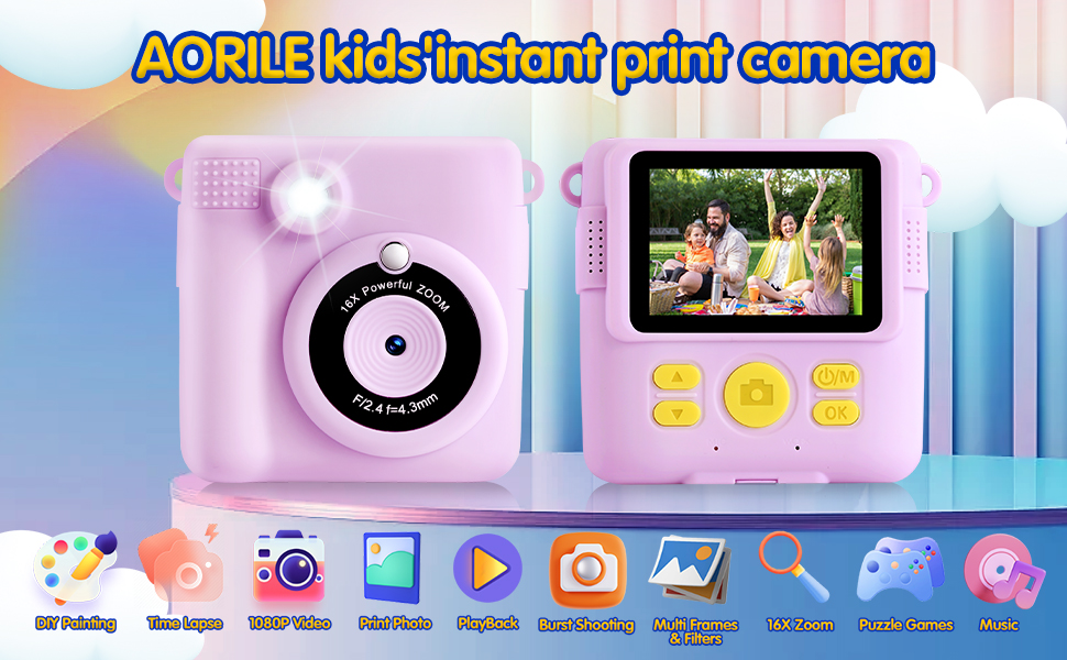 Instant Print Camera With Sd Card AORILE Kids Instant Print Camera, 1080P HD Digital Camera with 32G SD