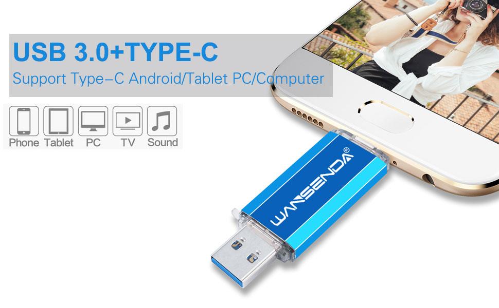 WANSENDA 32GB USB Memory Stick USB 3.0 Type C Flash Drive Pen Drive OTG