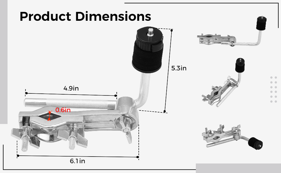 Cymbal Extension Arm, Cymbal Extension L Rod with Clamp