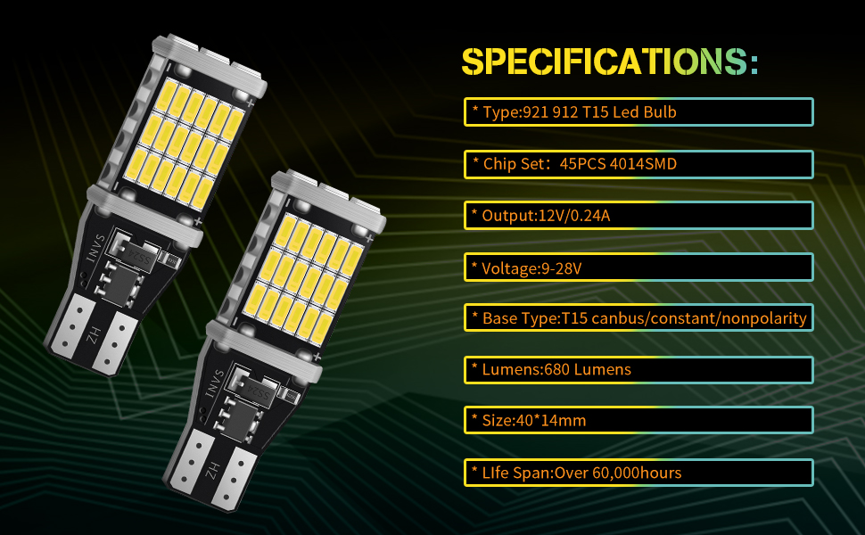 YONGMING 921 912 Led Bulb T15 W16W Led Bulb 45pcs 4014SMD Extremely