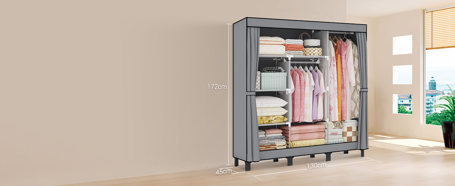 LOEFME Canvas Wardrobe 172*130*45cm Wardrobes for Bedroom Portable Wardrobe Shelves Wardrobe