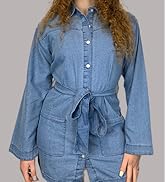 JMOJO Women’s Oversized Button Up Western Outfit Long Sleeve Plus Size Denim Dress with Trendy Fr...