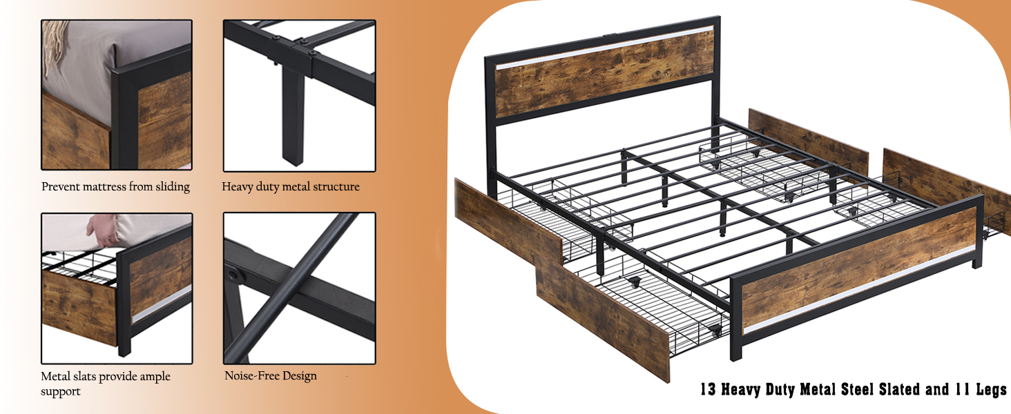 Ailisite Queen Size Bed Frame with Storage Drawers, LED