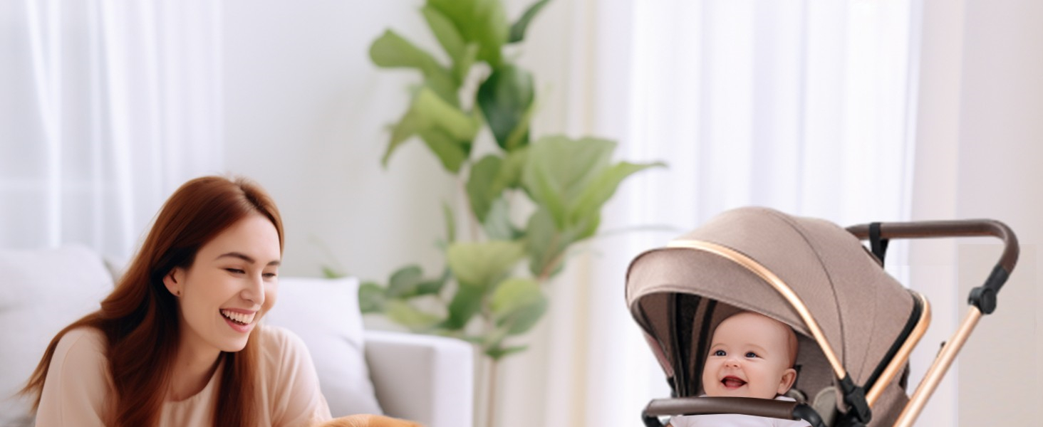 bassinet stroller khaki gold_副本