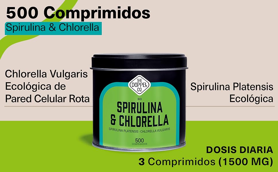 Espirulina y Chlorella Ecológica 500 comprimidos 1500 mg por Dosis