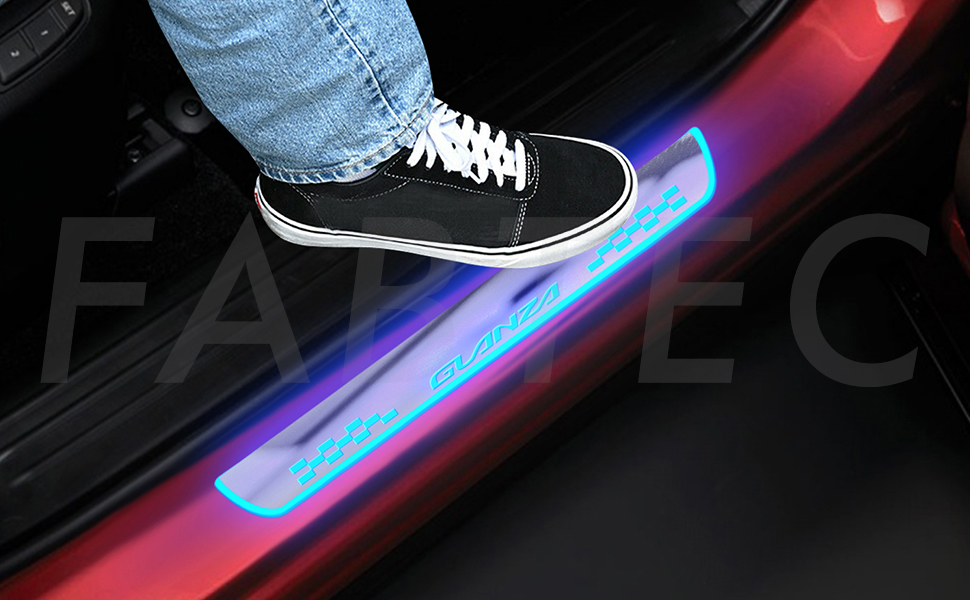 Fabtec Car Door Foot Step Sill Plate with Mirror Finish LED Car Sill