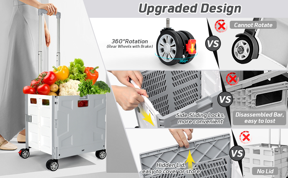Folding utility cart rolling crate with swivel wheels