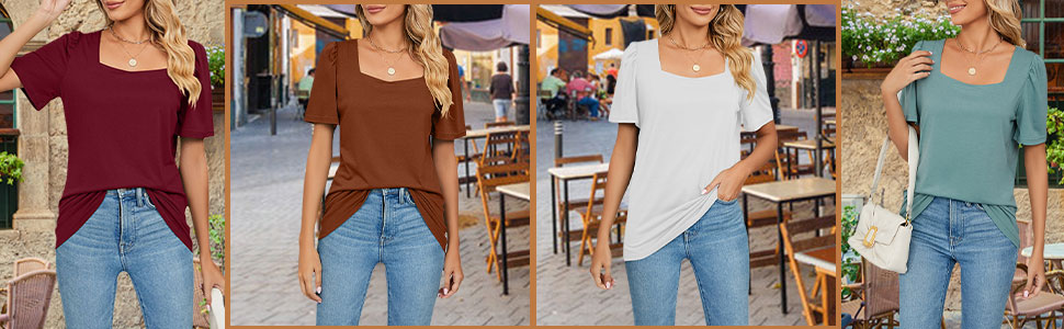 Tank Top for Women Square Neck Top Puff Sleeve Shirts Loose