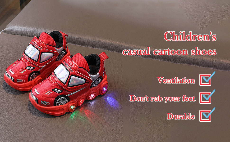 Light Up Toddler Boys Shoes Car Pattern LED Luminous Sport Sneaker, Fashion Cute Soft Sole Shoes
