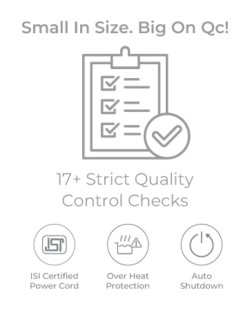 Garment steamer safety features, 17 quality checks, ISI certified, thermostat protection